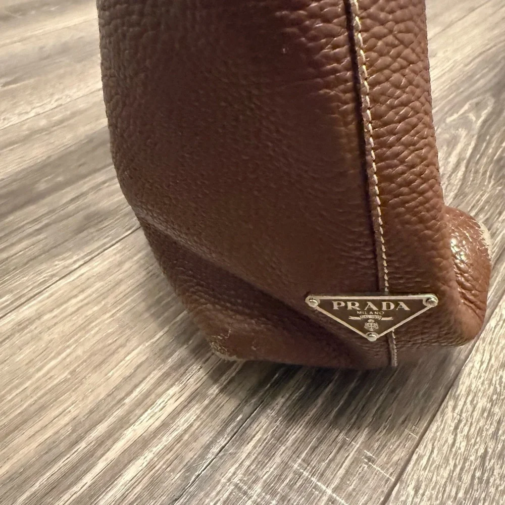 Prada Vintage Brown Vitello Dani Tote Bag Pebbled Leather Y2K Silver Hardware
